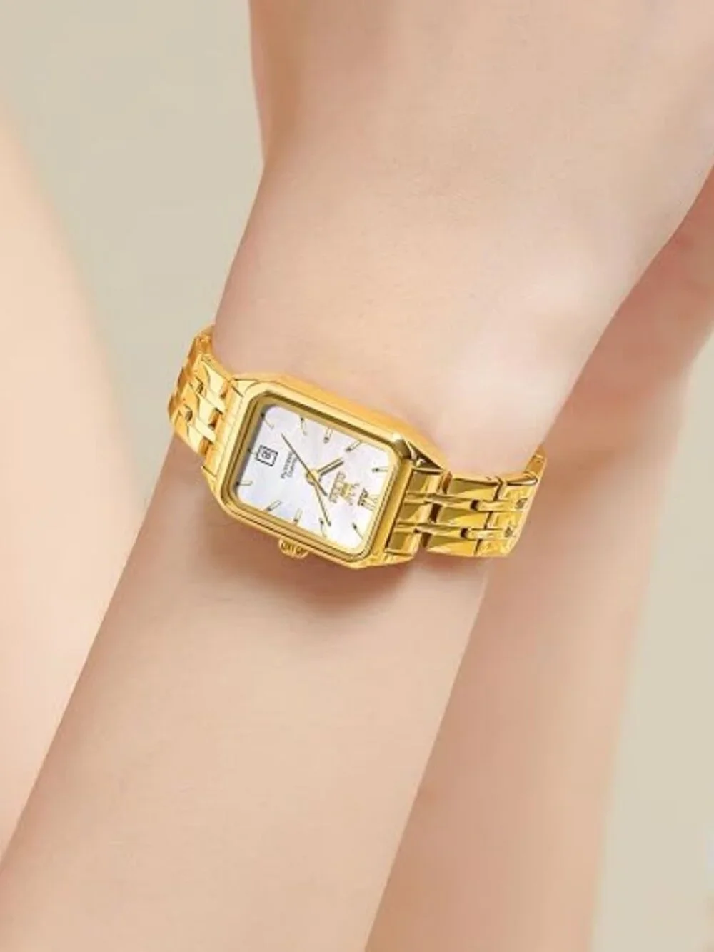 OLEVS Square Watch Gold Stainless Steel Bracelet Ladies Small Face Watches